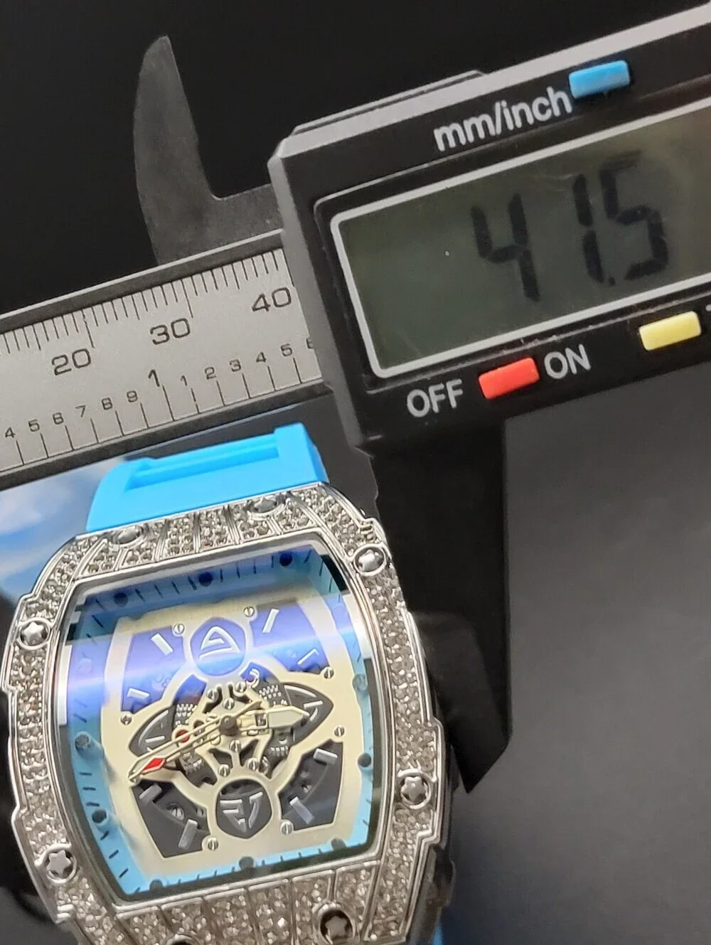 NWT Mens AJ Brand Blue Skeleton Diamond Style 41.5mm Watch Silicone Band w/Date